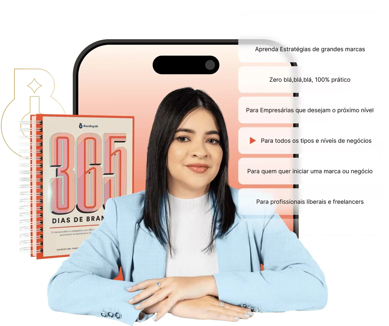 Ellen, fundadora da Branding.lab, com o guia 365 Dias de Branding
